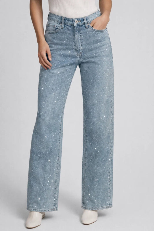 Ladies' Jeans - Wide Leg with Rhinestones | High Waist and Straight Leg