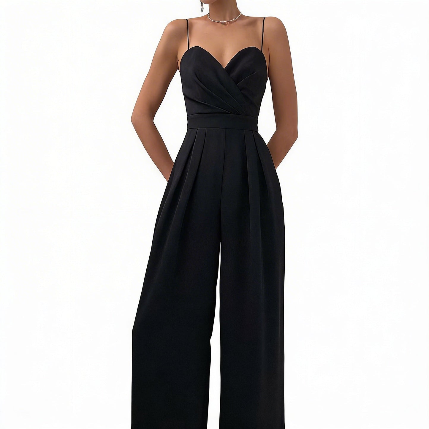 Ladies' Sleeveless Jumpsuit with Spaghetti Straps and Wide Legs