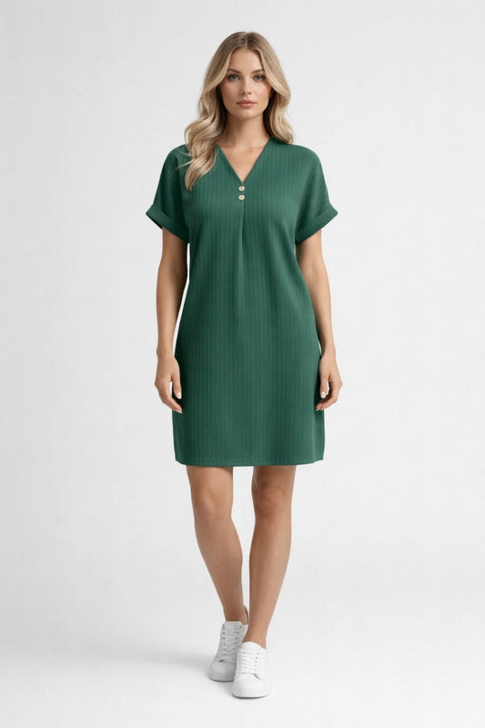 Mini Dress for Women - V-Neck with Short Sleeves and Knot Detail | Casual