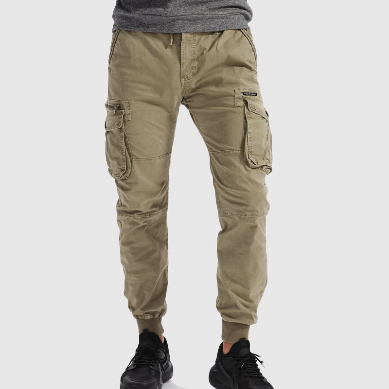 Men's Multi-Pocket Cargo Pants with Elastic Cuffs for Versatile Outdoor Wear