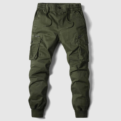 Men's Multi-Pocket Cargo Pants with Elastic Cuffs for Versatile Outdoor Wear