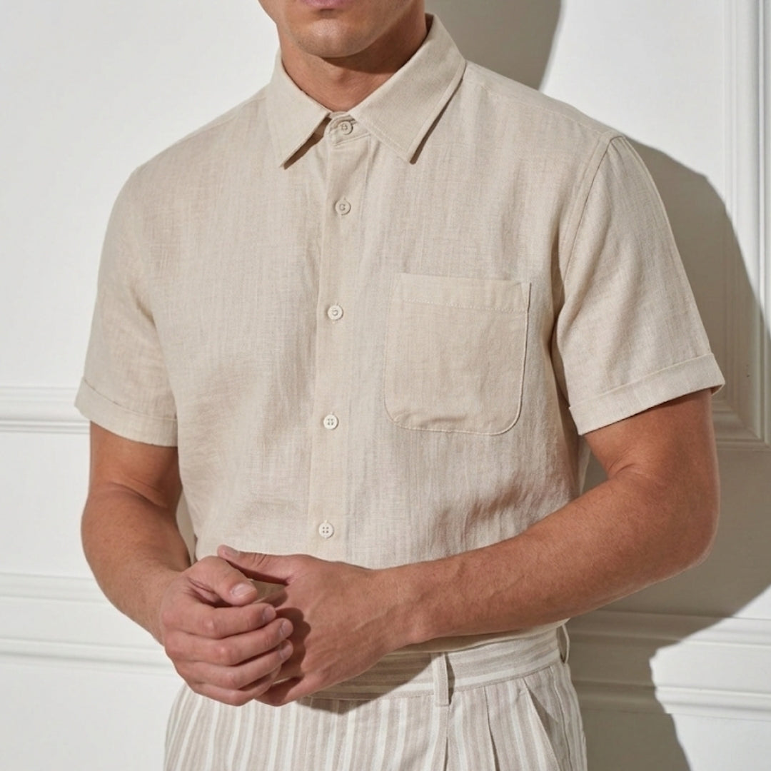 Men's Short Sleeve Linen Shirt - Lightweight Summer Casual Top