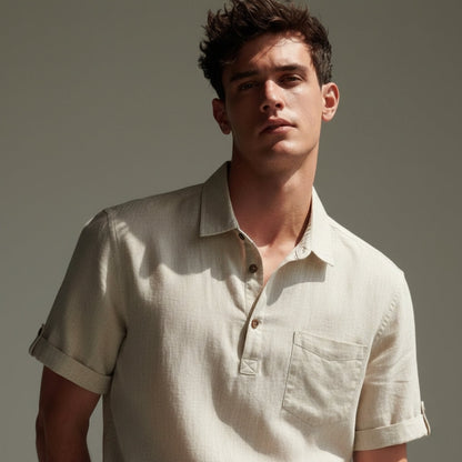 Men's Linen Polo Shirt - Lightweight and Breathable Casual Wear
