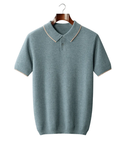 Men's Premium Two-Tone Cashmere Polo Shirt - Elegant and Comfortable
