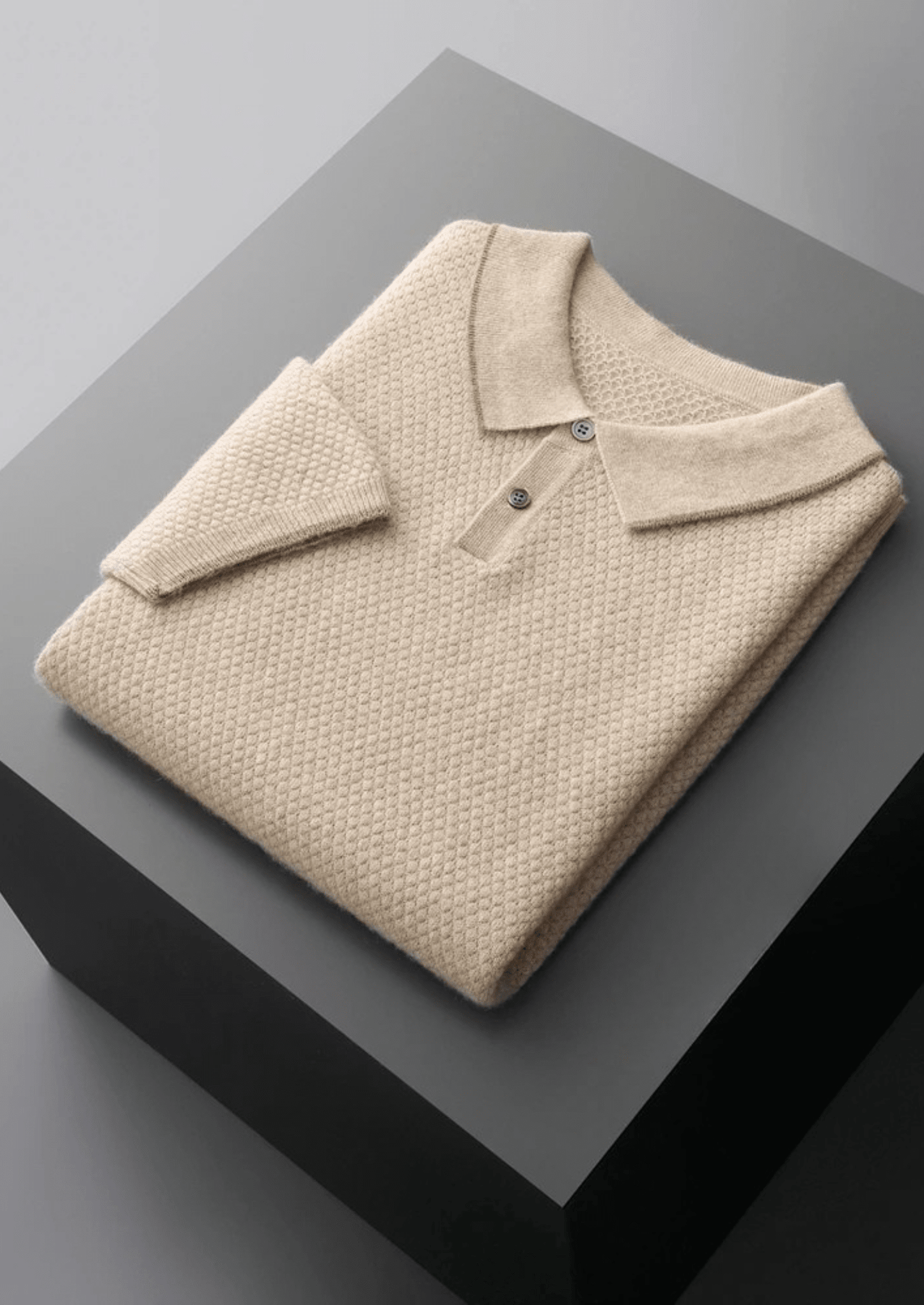 Men's Premium Two-Tone Cashmere Polo Shirt - Elegant and Comfortable
