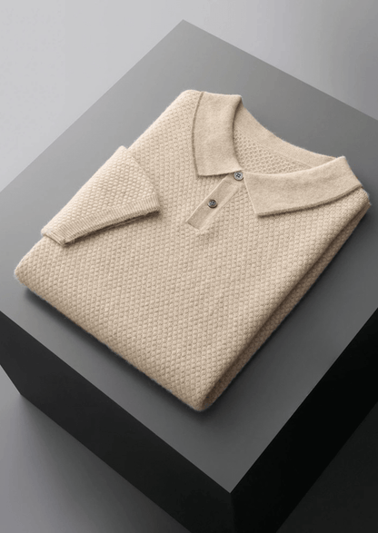 Men's Premium Two-Tone Cashmere Polo Shirt - Elegant and Comfortable