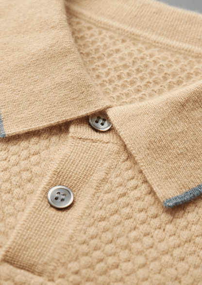 Men's Premium Two-Tone Cashmere Polo Shirt - Elegant and Comfortable