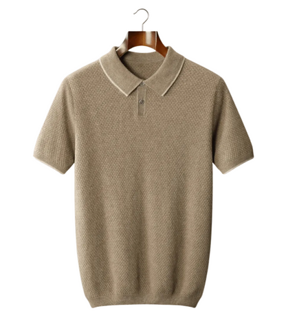 Men's Premium Two-Tone Cashmere Polo Shirt - Elegant and Comfortable