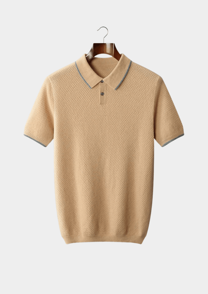 Men's Premium Two-Tone Cashmere Polo Shirt - Elegant and Comfortable
