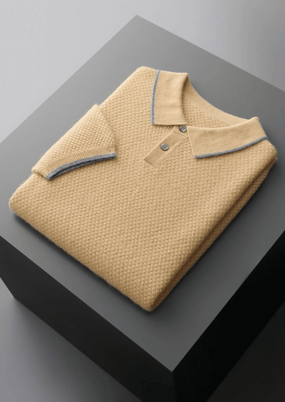 Men's Premium Two-Tone Cashmere Polo Shirt - Elegant and Comfortable