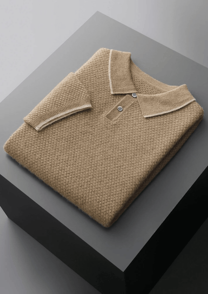 Men's Premium Two-Tone Cashmere Polo Shirt - Elegant and Comfortable