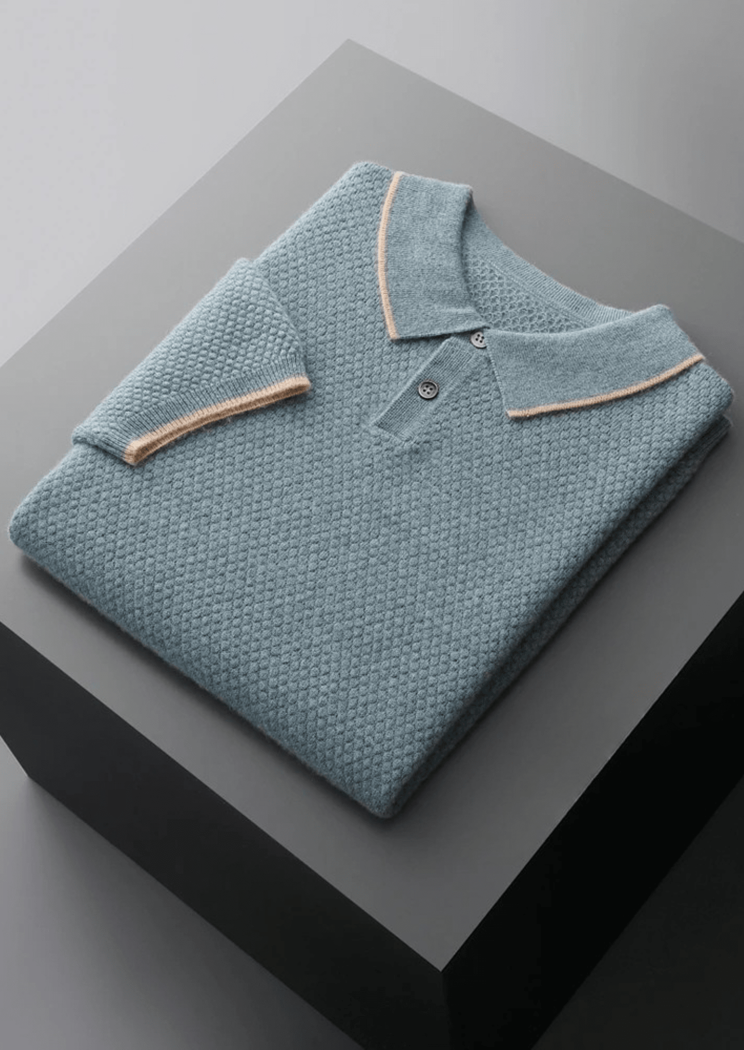 Men's Premium Two-Tone Cashmere Polo Shirt - Elegant and Comfortable