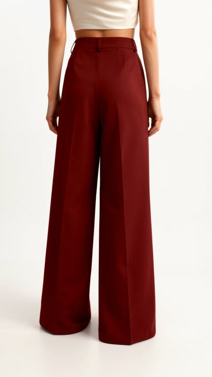 High Waist Wide-Leg Trousers for Women - Pleated Design with Side Pockets