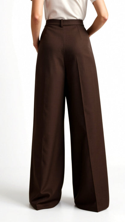 High Waist Wide-Leg Trousers for Women - Pleated Design with Side Pockets