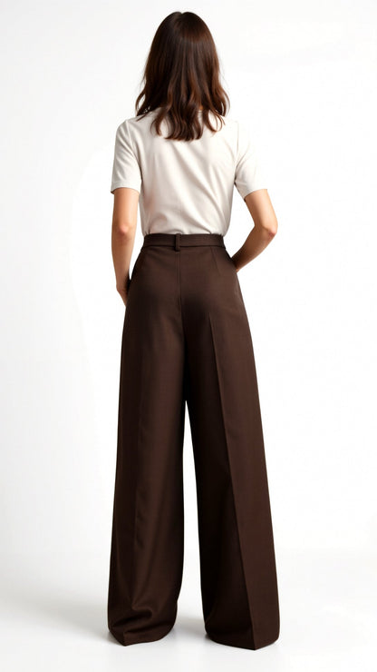 High Waist Wide-Leg Trousers for Women - Pleated Design with Side Pockets