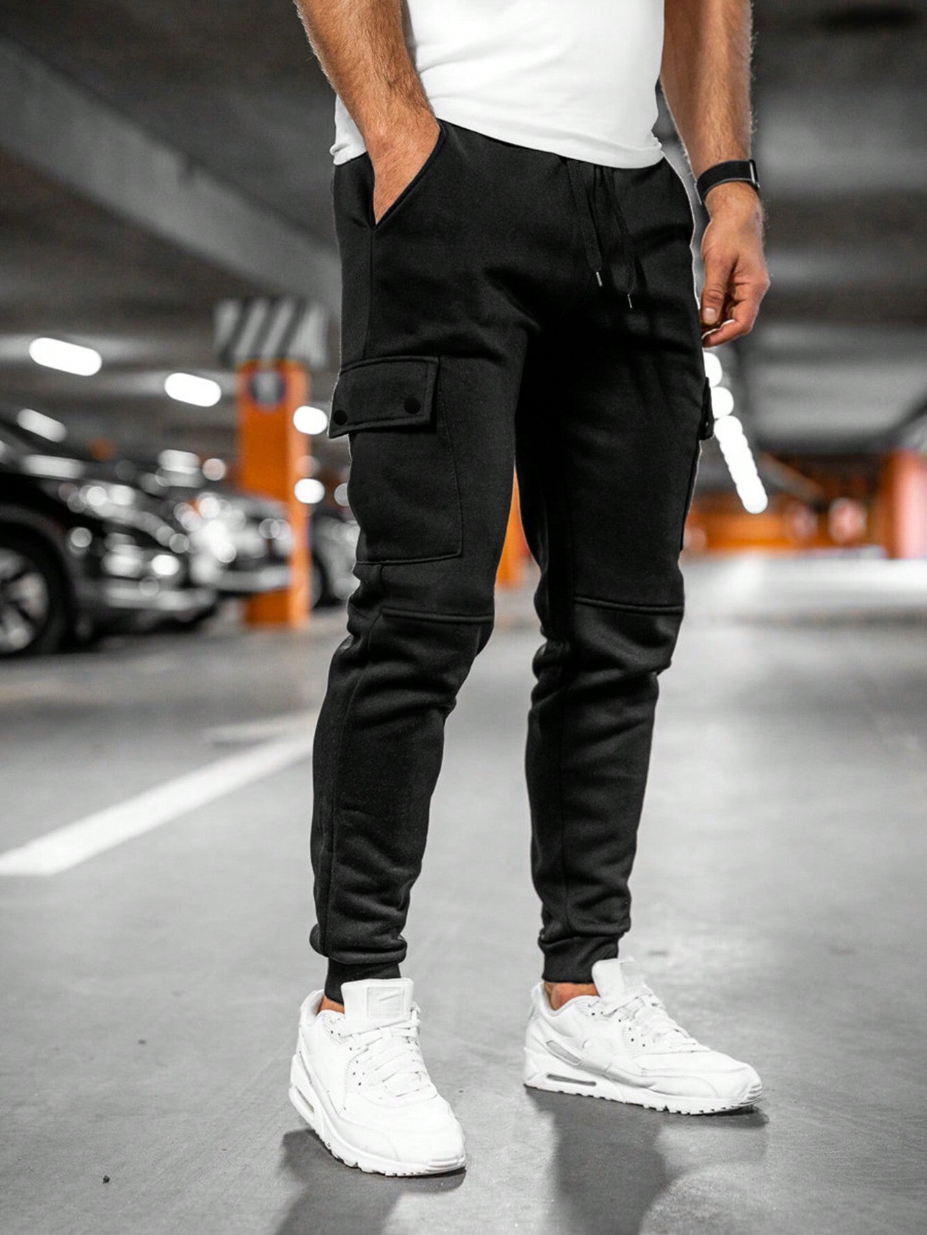 Men's Cargo Pants with Drawstring Waist and Cuffed Ankles for Comfort and Style