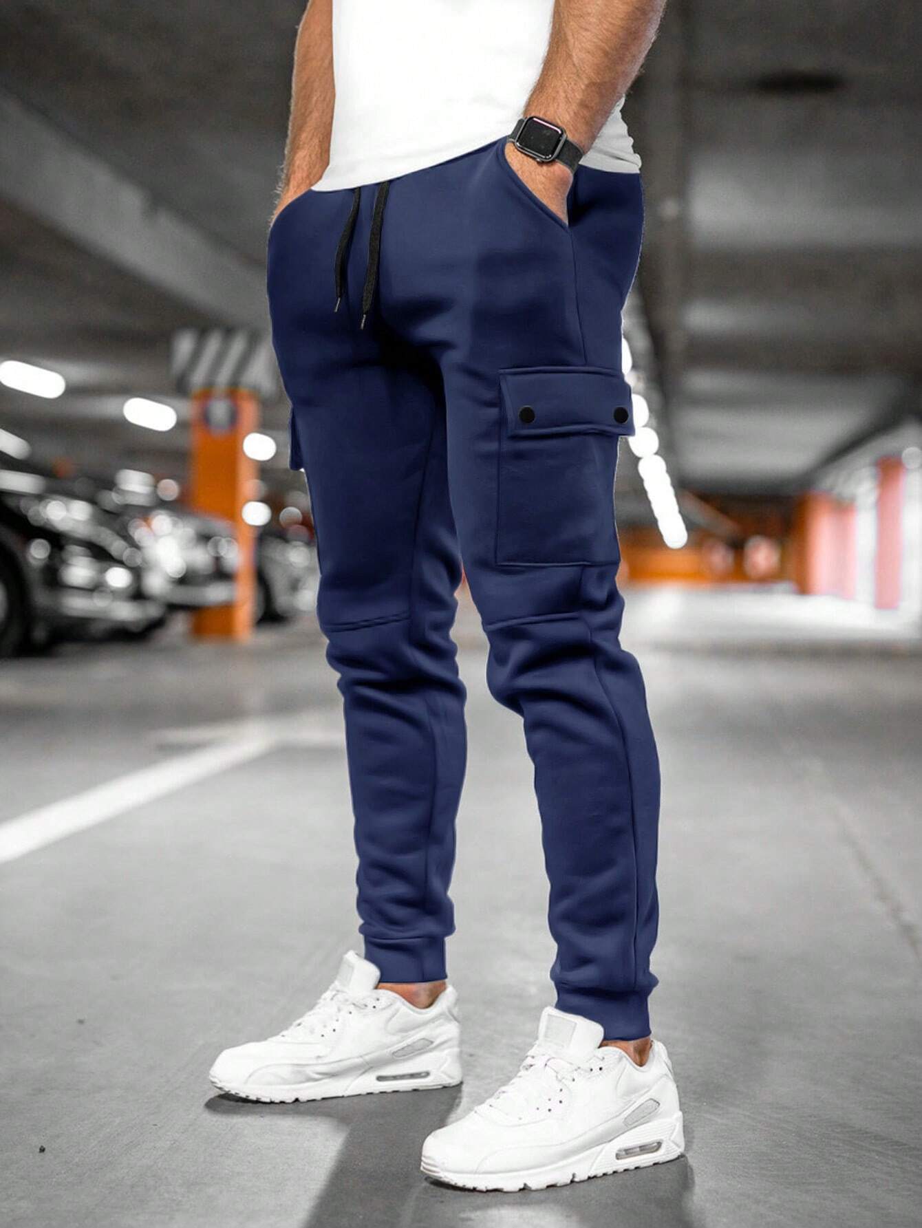 Men's Cargo Pants with Drawstring Waist and Cuffed Ankles for Comfort and Style