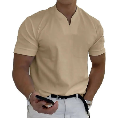 Men's Elegant V-Neck Short Sleeve Polo Shirt - Stylish Casual Wear