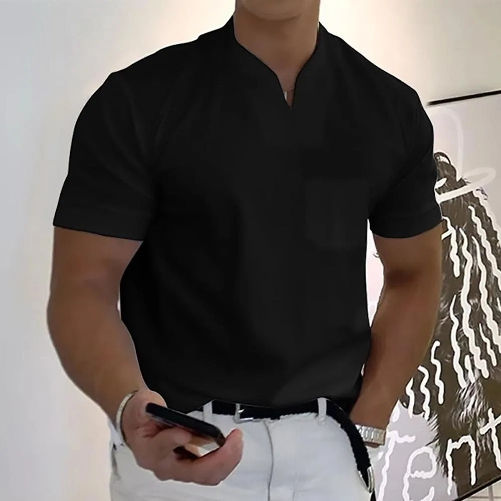 Men's Elegant V-Neck Short Sleeve Polo Shirt - Stylish Casual Wear