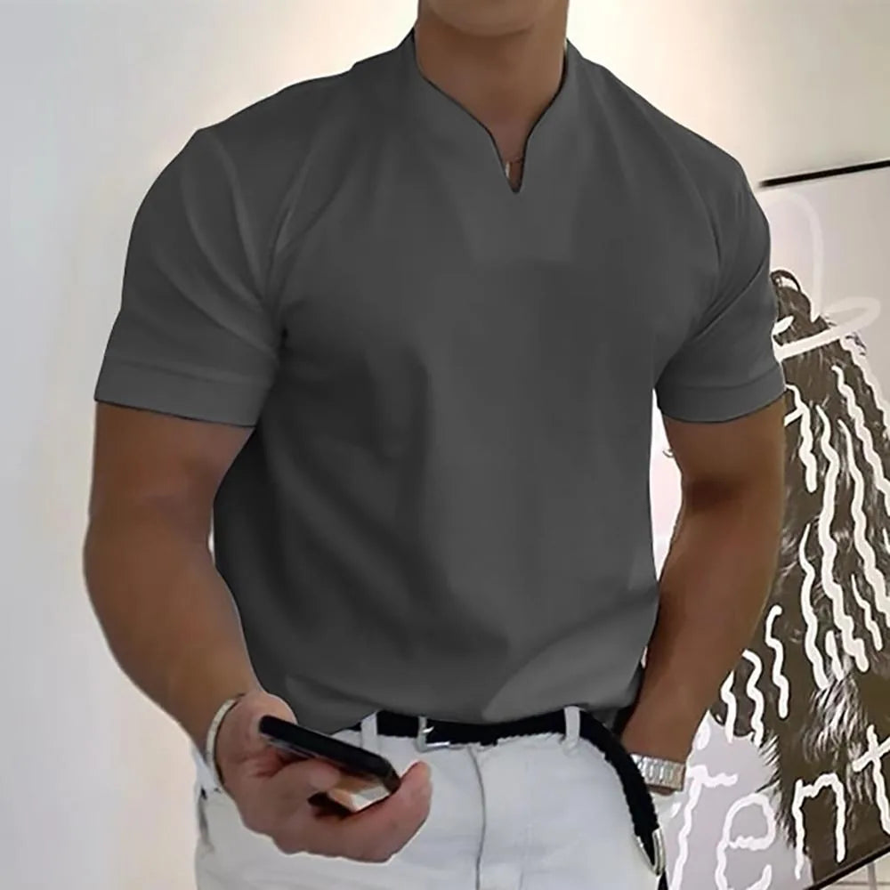 Men's Elegant V-Neck Short Sleeve Polo Shirt - Stylish Casual Wear