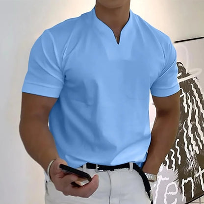 Men's Elegant V-Neck Short Sleeve Polo Shirt - Stylish Casual Wear