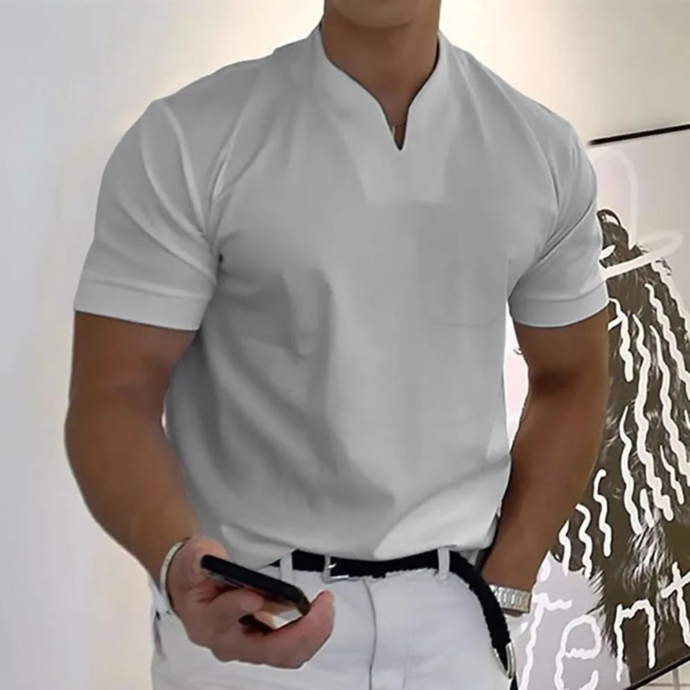 Men's Elegant V-Neck Short Sleeve Polo Shirt - Stylish Casual Wear
