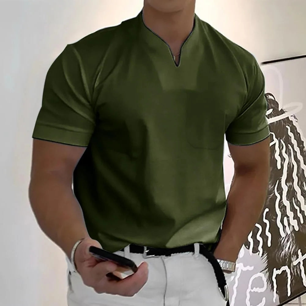Men's Elegant V-Neck Short Sleeve Polo Shirt - Stylish Casual Wear