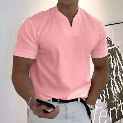 Men's Elegant V-Neck Short Sleeve Polo Shirt - Stylish Casual Wear