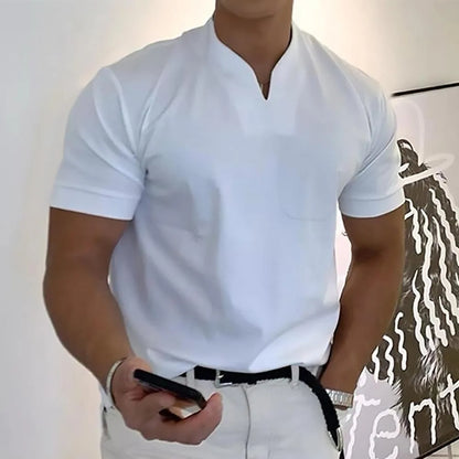 Men's Elegant V-Neck Short Sleeve Polo Shirt - Stylish Casual Wear