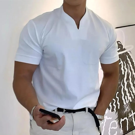 Men's Elegant V-Neck Short Sleeve Polo Shirt - Stylish Casual Wear