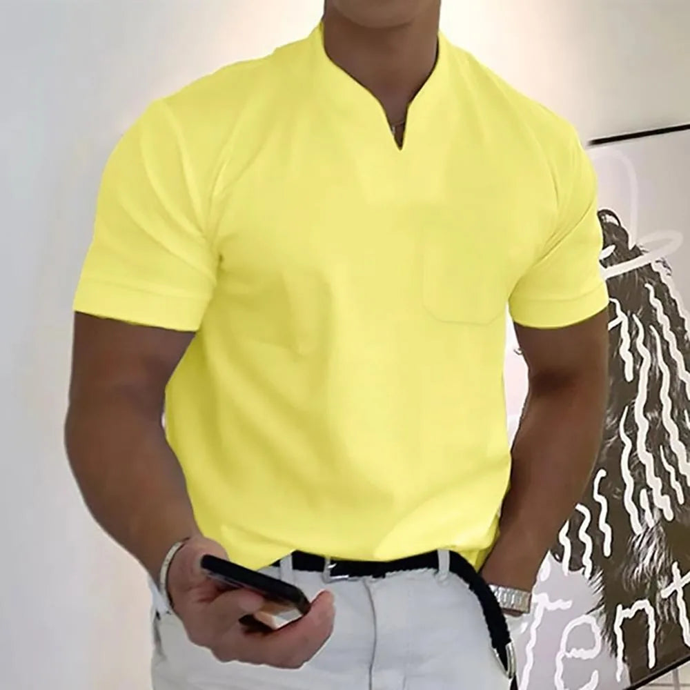 Men's Elegant V-Neck Short Sleeve Polo Shirt - Stylish Casual Wear