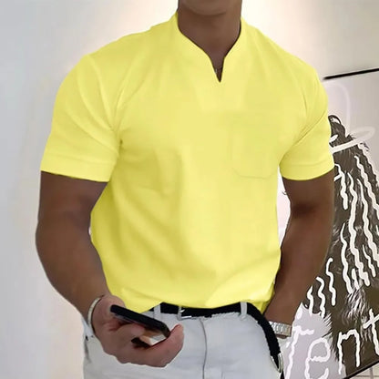 Men's Elegant V-Neck Short Sleeve Polo Shirt - Stylish Casual Wear