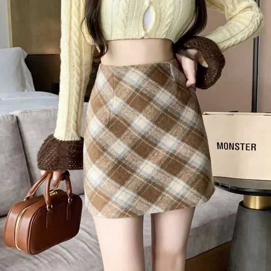 Edith - Vintage-style Checked Wool Mini Skirt