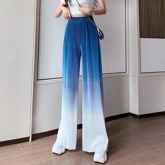 Parthena - Straight Rib Wide Leg Trousers with Gradient