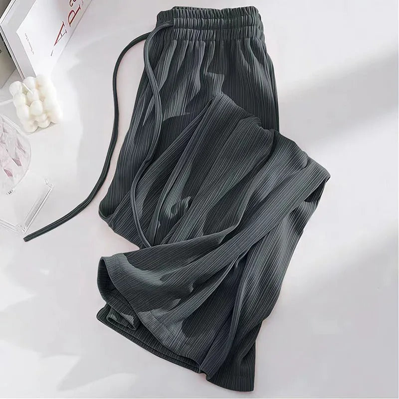 Narcissa - Wide High-Waisted Ice Silk Trousers
