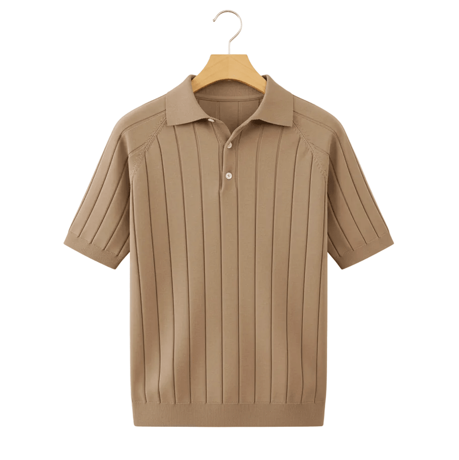 Men's Vertical Ribbed Raglan Polo Shirt - Stylish Casual Wear