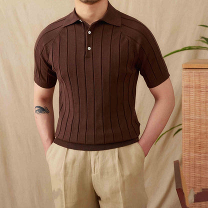 Men's Vertical Ribbed Raglan Polo Shirt - Stylish Casual Wear
