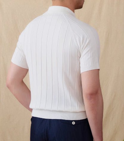 Men's Vertical Ribbed Raglan Polo Shirt - Stylish Casual Wear
