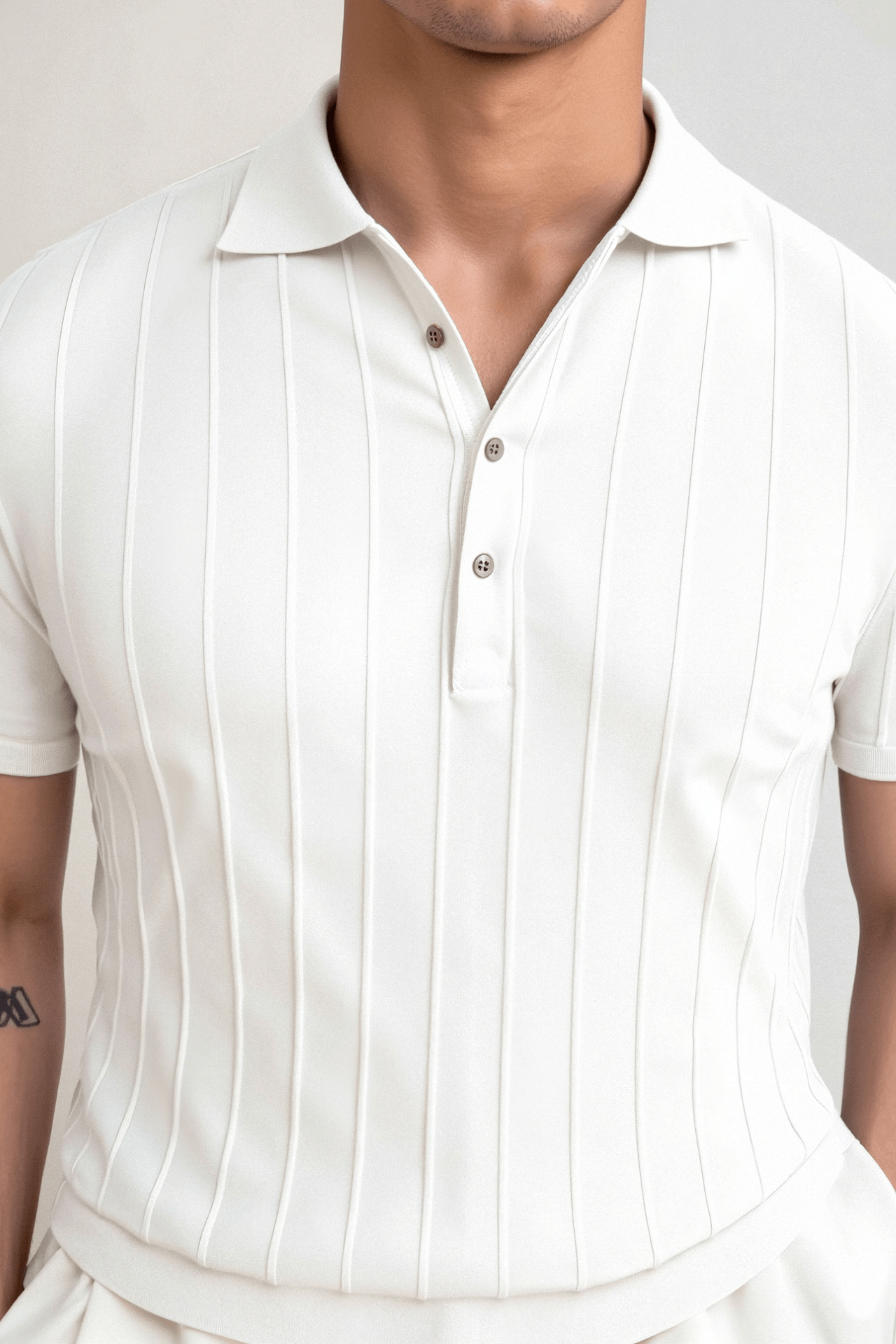 Men's Vertical Ribbed Raglan Polo Shirt - Stylish Casual Wear