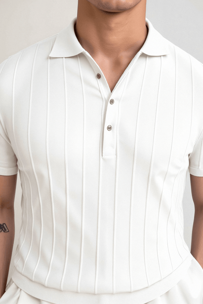 Men's Vertical Ribbed Raglan Polo Shirt - Stylish Casual Wear