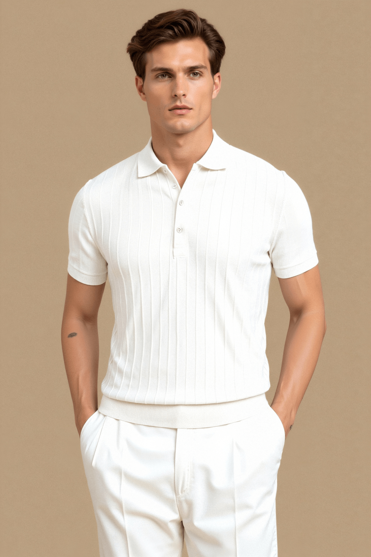 Men's Vertical Ribbed Raglan Polo Shirt - Stylish Casual Wear