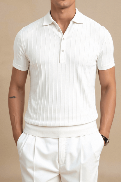 Men's Vertical Ribbed Raglan Polo Shirt - Stylish Casual Wear