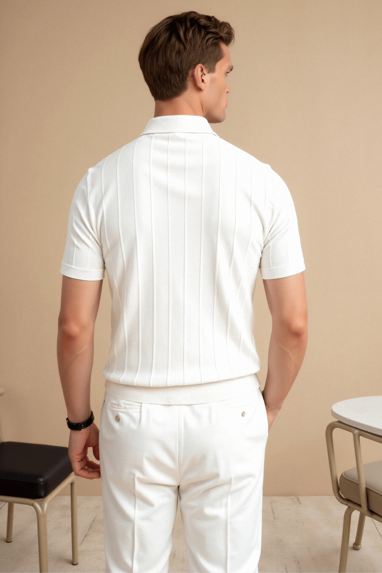 Men's Vertical Ribbed Raglan Polo Shirt - Stylish Casual Wear