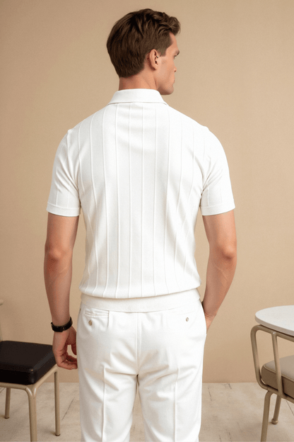 Men's Vertical Ribbed Raglan Polo Shirt - Stylish Casual Wear