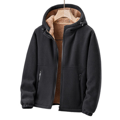 Men's Hooded Fleece Winter Jacket with Zippered Pockets for Cold Weather