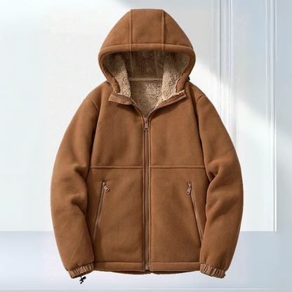 Men's Hooded Fleece Winter Jacket with Zippered Pockets for Cold Weather
