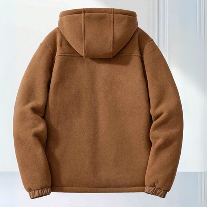 Men's Hooded Fleece Winter Jacket with Zippered Pockets for Cold Weather