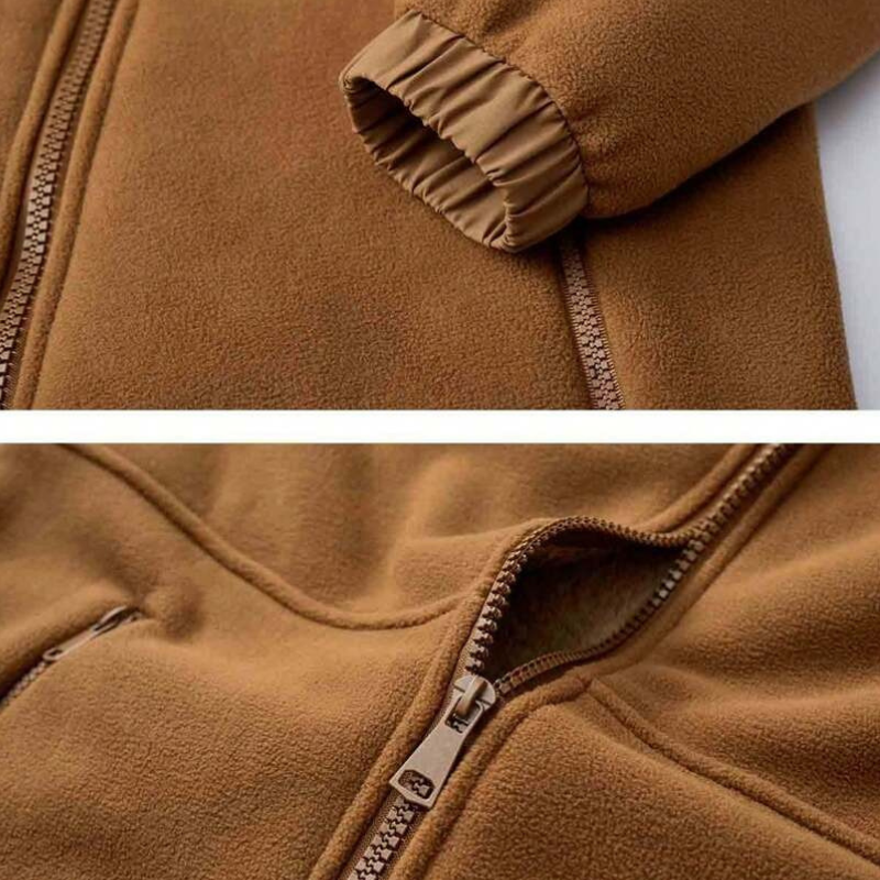 Men's Hooded Fleece Winter Jacket with Zippered Pockets for Cold Weather