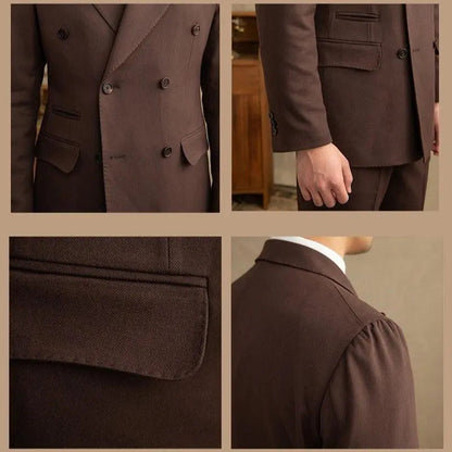 Men's Double Breasted Suit Set - Peak Lapel Jacket and Trousers for Formal Wear