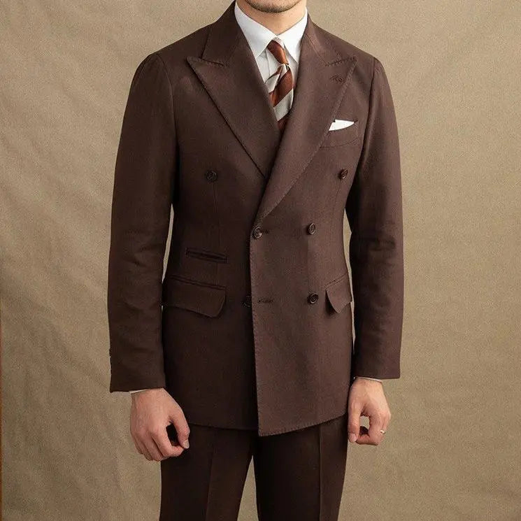 Men's Double Breasted Suit Set - Peak Lapel Jacket and Trousers for Formal Wear